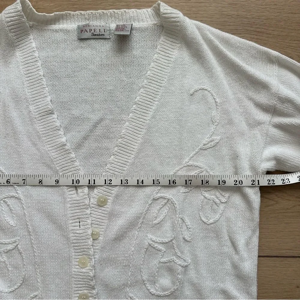 Vintage Ivory Floral Embroidered Ramie Cotton Cardigan Adrianna Papell